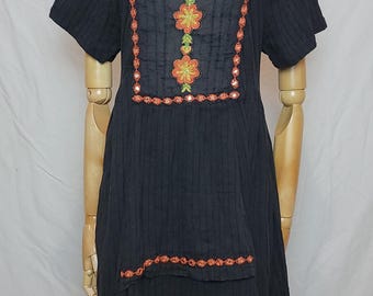 Free People Women’s Asymmetric Black Embroidered Soft Cotton Dress, Size Small