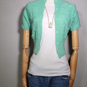 Vintage 1950&#39;s Sea Foam Green Short Sleeve Sweater