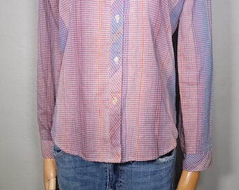 Camisa a cuadros azul/rosa pradera Langtry Ltd vintage de los años 80