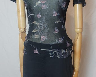 Rare Vintage Y2K Harley Davidson Sheer Tattooed Mesh Top, size Small