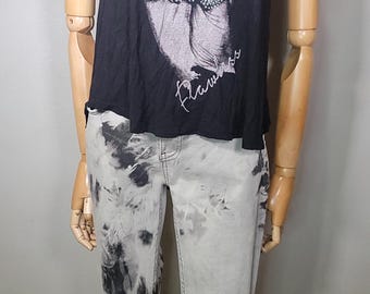 Upcycled Ocasion Brand FLAWLESS Rhinestone Studded Peace Muscle Tee, Size Large