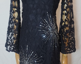 Minivestido negro de encaje con estrella de lentejuelas North Star de Free People, talla 2