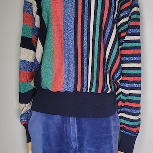 Vintage 1980's Joyce Pullover Striped Sweater with Glitter Threads