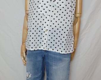 Vintage jaren 70 JCPenney Fashion bruine witte blouse met stippen maat 8/10