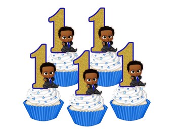 Cupcake,Boss Baby Cupcakes Theme Birthday Decor Afro American Boss Baby inspiried Girl African American 12 Cupcake toppers Shower