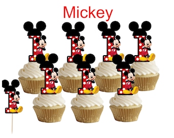 1st birthday Mickey Mouse cupcake toppers,cupcake decors,cupcake picks 12 pcs