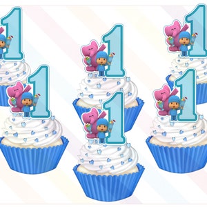 1st birthday pocoyo cupcake toppers DIGITAL/PRINTABLE