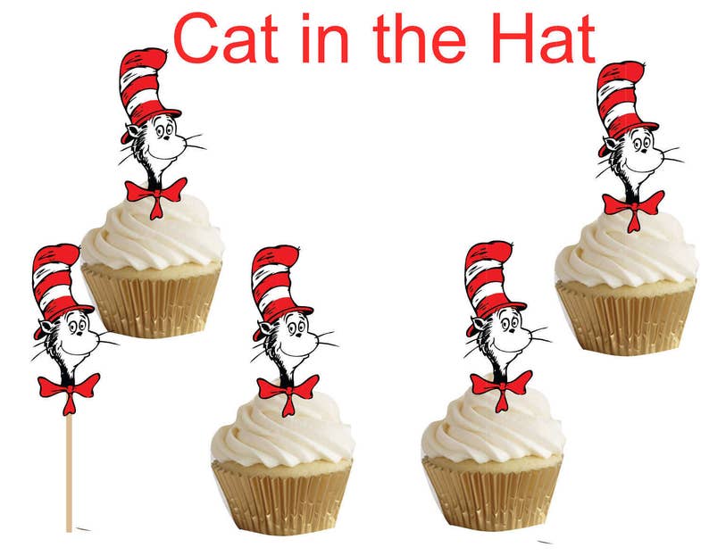 Cat In The Hat Of Dr Seuss Cupcake Cakepop Toppers 24pcs Etsy
