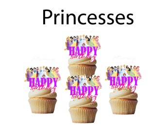 DIGITAL/PRINTABLE Princesses birthday cupcake toppers, cakepop toppers, cupcake decors
