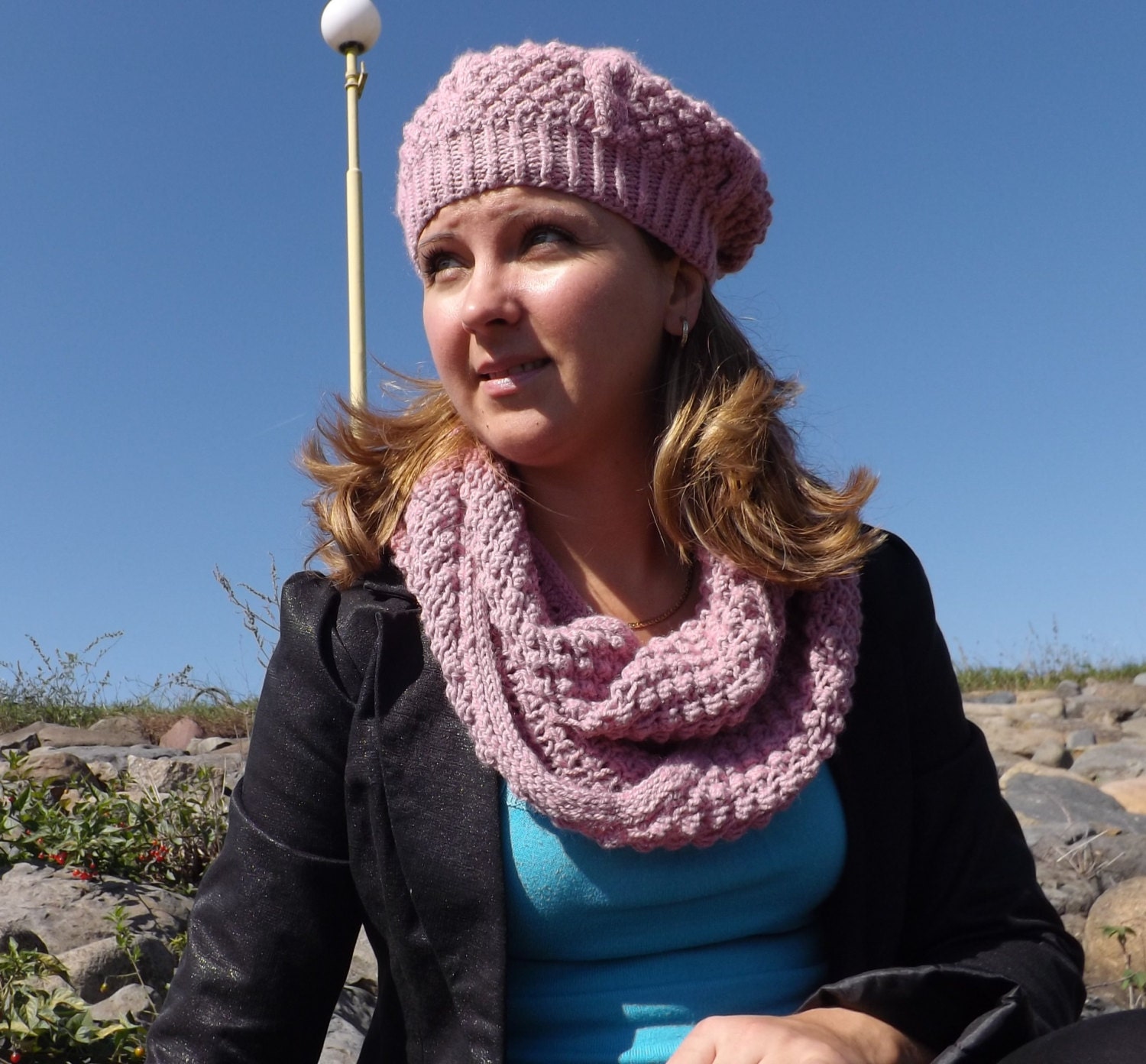 Knitting Pattern PDF, Pink Winter Infinity Scarf, Woman Scarf, Bobbles ...