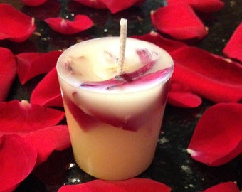 Rose Scented Votive with White Beeswax and Bulgarian Rose Oil. Gift Idea. Rose Gifts.