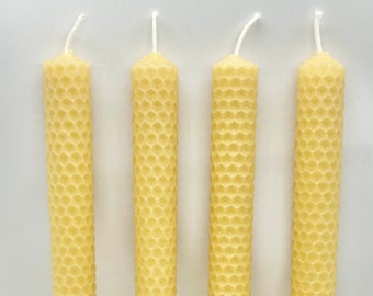 Natural Beeswax 8in Taper Candles | Pure No Color Added Tapers | Hand Rolled Dinner Tapers