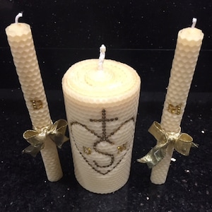 Custom Wedding Unity Candle Set: Hand-rolled Beeswax Pillar Candles
