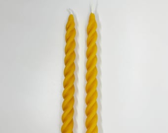 Natural Beeswax Twisted Taper Candles 7.5” x 0.75” | Handcrafted Pure Beeswax Spiral Dinner Tapers