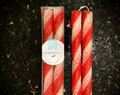 Candy Cane Beeswax Taper Candles Scented with Peppermint Essential Oil