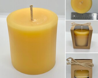 Natural Beeswax Pillar Candle 3” x 3” | 3x3 Inches Round Pillar Beeswax Candle