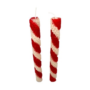 Candy Cane Beeswax Taper Candles Scented with Peppermint Essential Oil image 5