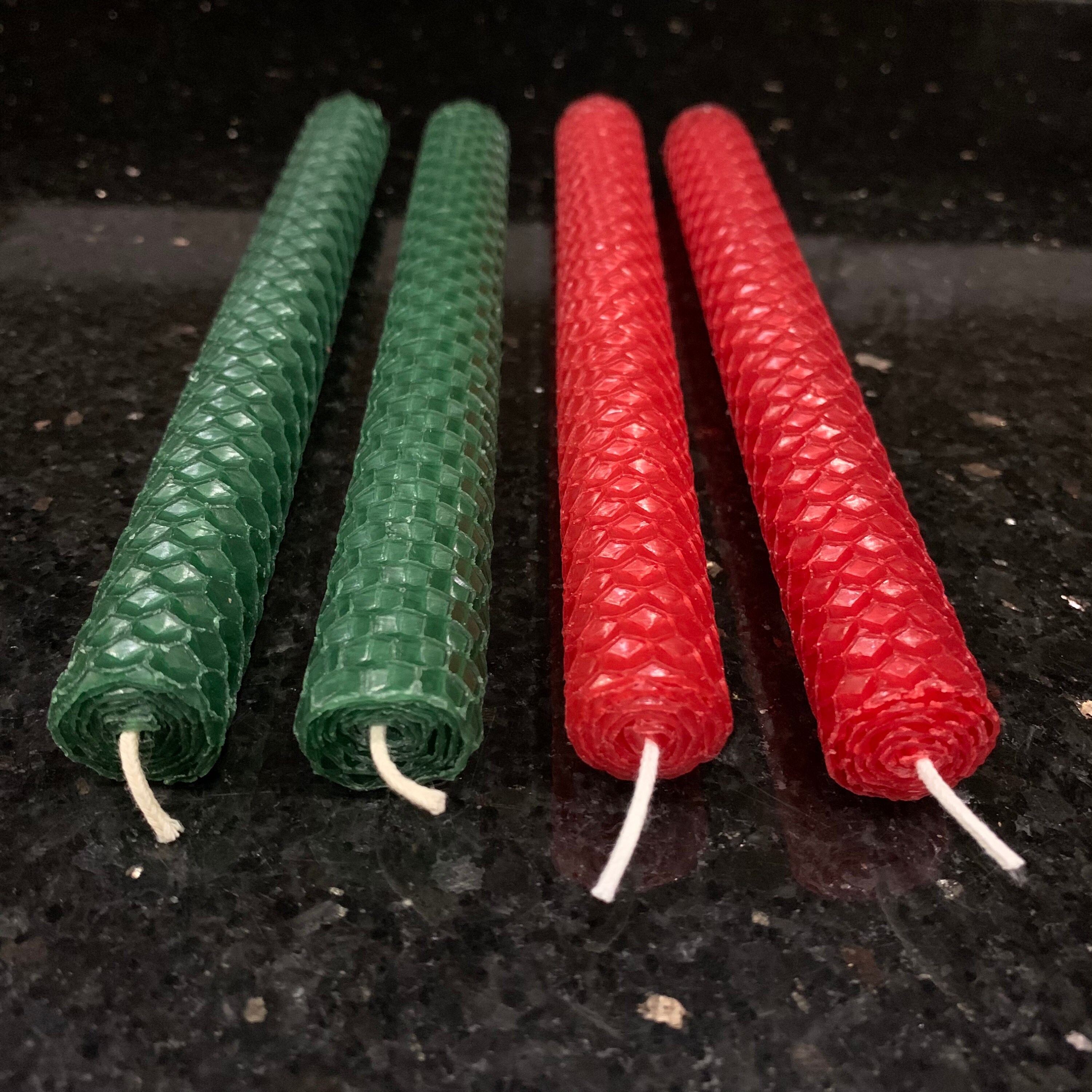 Holiday Beeswax Candles 2 Red and 2 Green Taper Beeswax Etsy