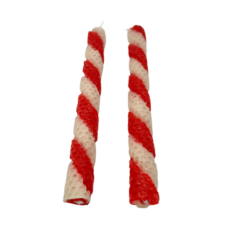 Candy Cane Beeswax Taper Candles Scented with Peppermint Essential Oil image 6