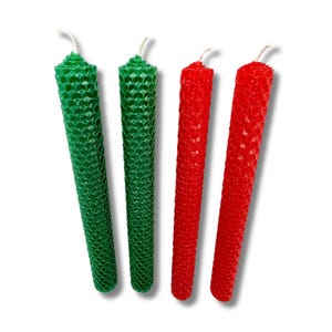 Holiday Beeswax Candles | 2 Red and 2 Green Taper Beeswax Candles | Christmas Candles | Handmade