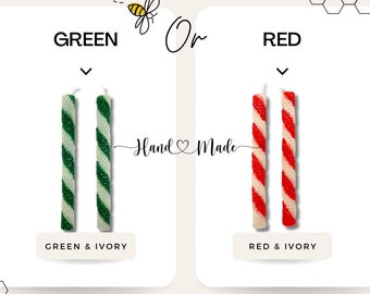 Candy Cane Beeswax Taper Candles Scented with Peppermint Essential Oil