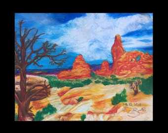 Arches Pastel Drawing of National Park in Utah. Pastel Art. Turret Arch Pastel Painting. Original Artwork. Art Directly From Artist