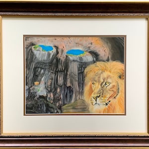 Crown of the Lion Pastel and Color Pencil Drawing, Art of Bulgarian Prohodna Cave: Framed Original Art by Artist Iordanka