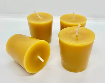 Bougies votives en cire d'abeille naturelle 5,1 x 3,8 cm (paquet de 4) | Votives en cire d'abeille pure fabriquées à la main