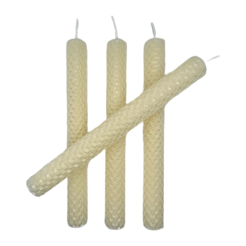 Classic Ivory Taper Beeswax Candles 4-pc Dinner Taper Candles Hand-rolled Honeycomb Beeswax Tapers image 4