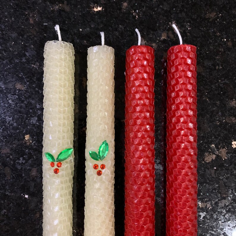 Christmas Holiday 8in Taper Candles 4pc. Handrolled Etsy