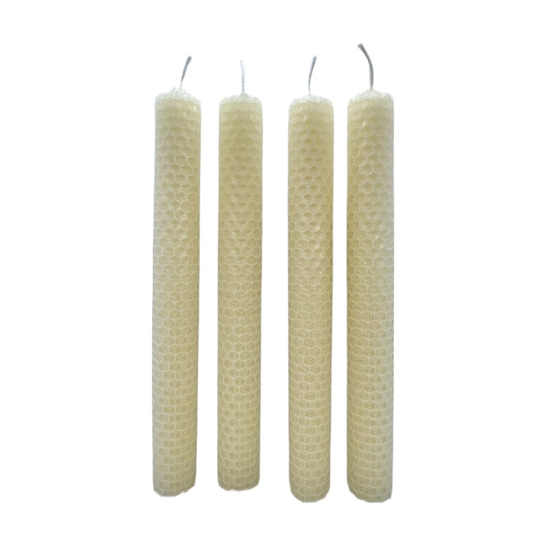 Classic Ivory Taper Beeswax Candles 4-pc Dinner Taper Candles Hand-rolled Honeycomb Beeswax Tapers image 2