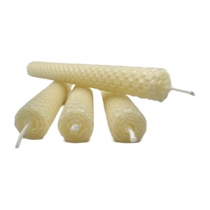 Classic Ivory Taper Beeswax Candles 4-pc Dinner Taper Candles Hand-rolled Honeycomb Beeswax Tapers image 1