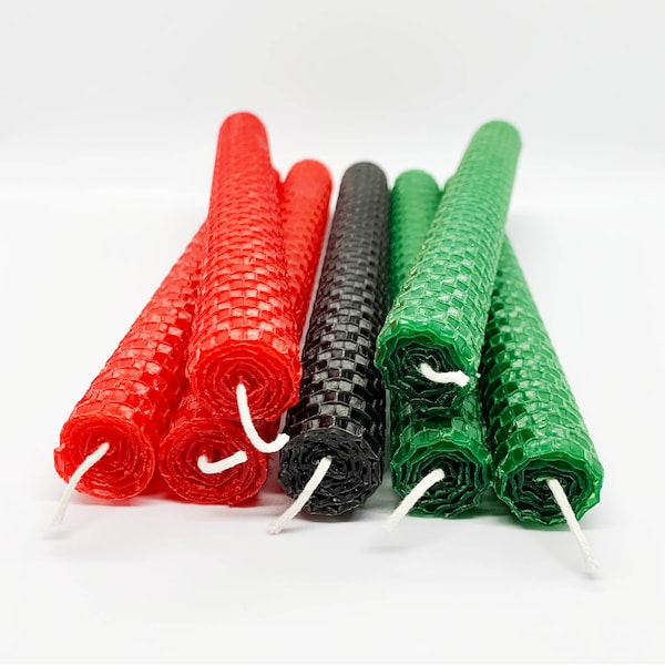 Kwanzaa Candles | Hand-made 8-inch High Beeswax Taper Candles