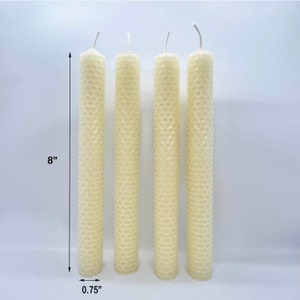 Classic Ivory Taper Beeswax Candles 4-pc Dinner Taper Candles Hand-rolled Honeycomb Beeswax Tapers image 6