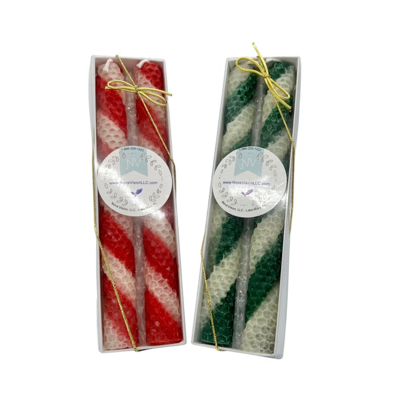 Candy Cane Beeswax Taper Candles Scented with Peppermint Essential Oil image 2