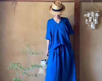 Indigo Double Gauze Cotton Kimono Top, Oversized Zen Style Blouse