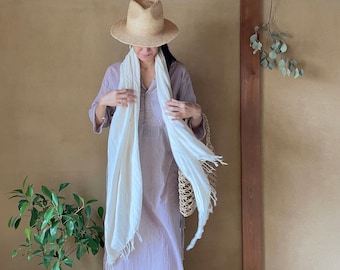 Extra Soft Cotton Shawl, Large Stole, Hand-Knotted Fringe scarf, White scarf, Cotton scarf, Cotton Multi Fabric, Baby Blanket, White Pareo