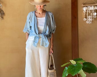 Hand Dyed Indigo Cotton Kimono Tops, Japanese Bengala Mud Dyed Slow Fashion Cardigan