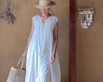 Vestido largo de algodón, vestido blanco de algodón, vestido blanco de verano, vestido transparente, vestido de resort, vestido lavanda, vestido de estilo natural, vestido relajado