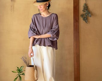 Gauze Cotton Frill Blouse, Double Gauze Blouse, Gauze Tops, Frill Tops, Gauze Blouse, Cotton Blouse, Oversized Blouse, Lavaender Blouse