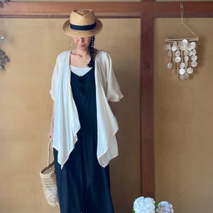 Kimono, Kimono de algodón, Kimono índigo, Kimono bohemio, Cárdigan kimono, Kimono cruzado, Kimono blanco, Cárdigan cruzado, Cubrebaño de yoga imagen 1