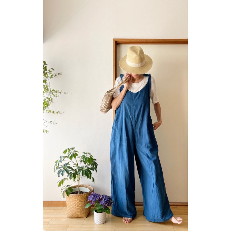 Wide Jumper, White Jumper, Wide Jumpsuits, Indigo Jumper, Cotton Jumpsuits, Indigo Overalls, Cotton Overalls, White Overalls image 5