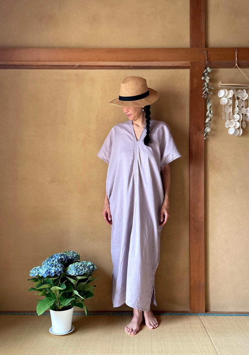 Cotton Kaftan, Indigo Kaftan, Kaftan Dress, Beach cover up, Kaftan, Indigo Dress, Natural dye Kaftan, Cotton Dress, Caftan, Lavender Kaftan image 3