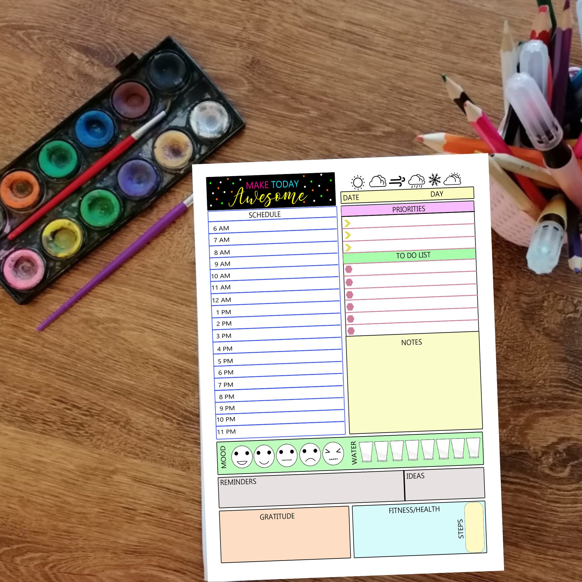 printable daily planner hourly schedule planner instant etsy