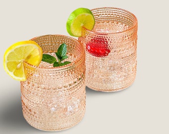 Vintage inspirierte Rose Gold Hobnail Becher - Set mit 6 modernen Boho Perlen Glas Rocks Cocktail Party Gläsern
