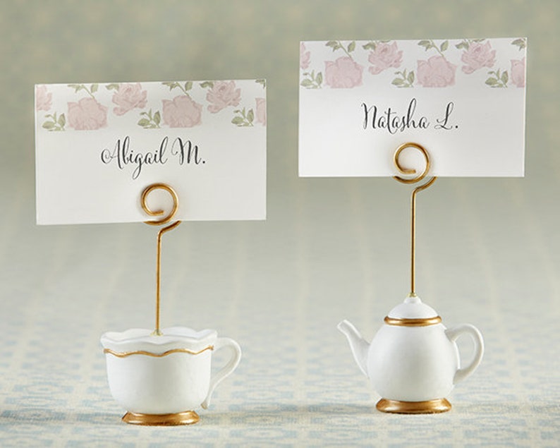 Tea Time Whimsy Place Card Holder Set of 6 Tea Party Signs Wedding Placecards Table Numbers Thanksgiving Reception Bridal Shower Decor