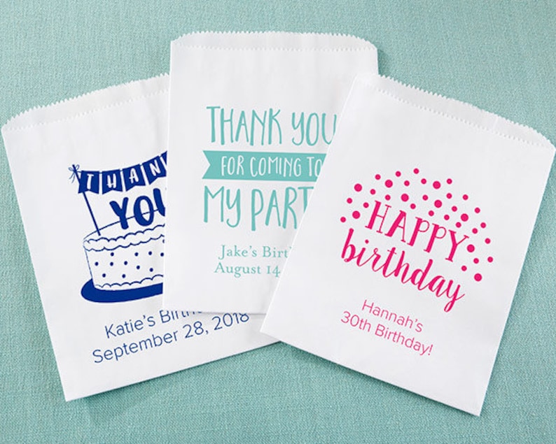 Personalized White Goodie Bags Adult Birthday Set of 12 Treat Sweets Trinket Candy Buffet Bag Dessert Bar Party Guest Favor Custom Favour