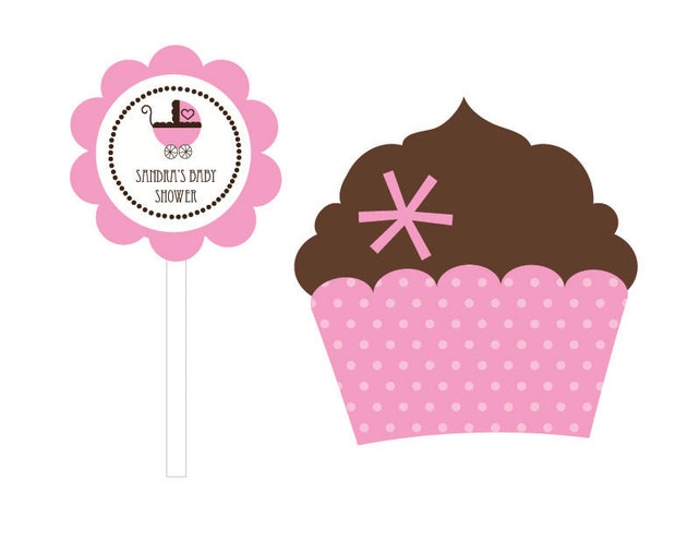 Pink Baby Shower Cupcake Wrappers Cupcake Toppers Set Of 24