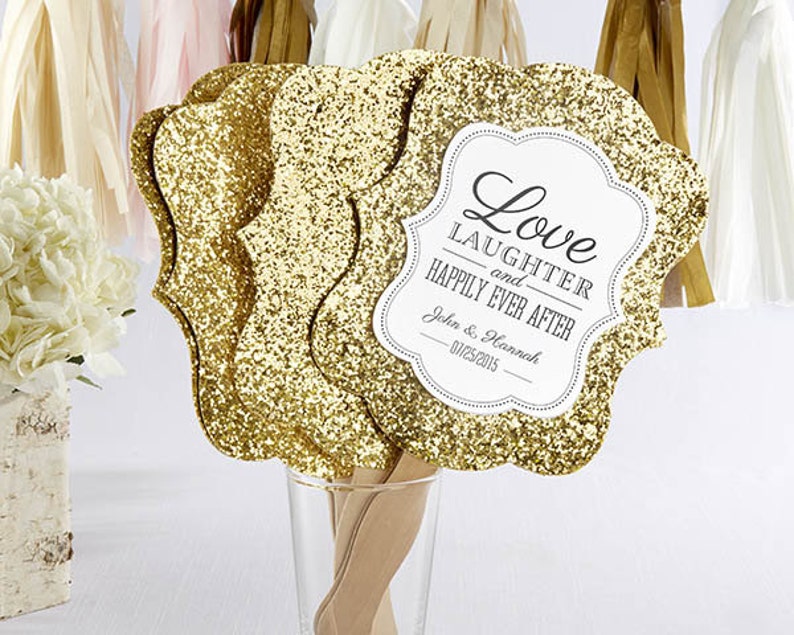 Paper Fans Personalized Gold Glitter Hand Fan Indian Jewel Set Of