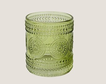 10 Unzen Salbei Olivgrün Hobnail Perlen Gläser - 6er-Set, Floral Retro Boho Vintage inspirierte Becher, Rocks Gläser, Barware Trinkgeschirr
